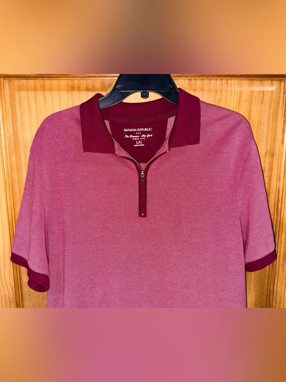 Banana Republic Men’s Burgundy/Red Zip Polo with Dark Burgundy Trim-L-EC